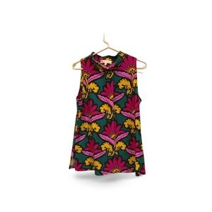 Jude Connally M Floral Geo Print Mock Neck Sleeveless Top